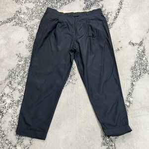 COS Navy Cupro Cotton Cropped Pleated Cuffed Trousers Pants Women's 12